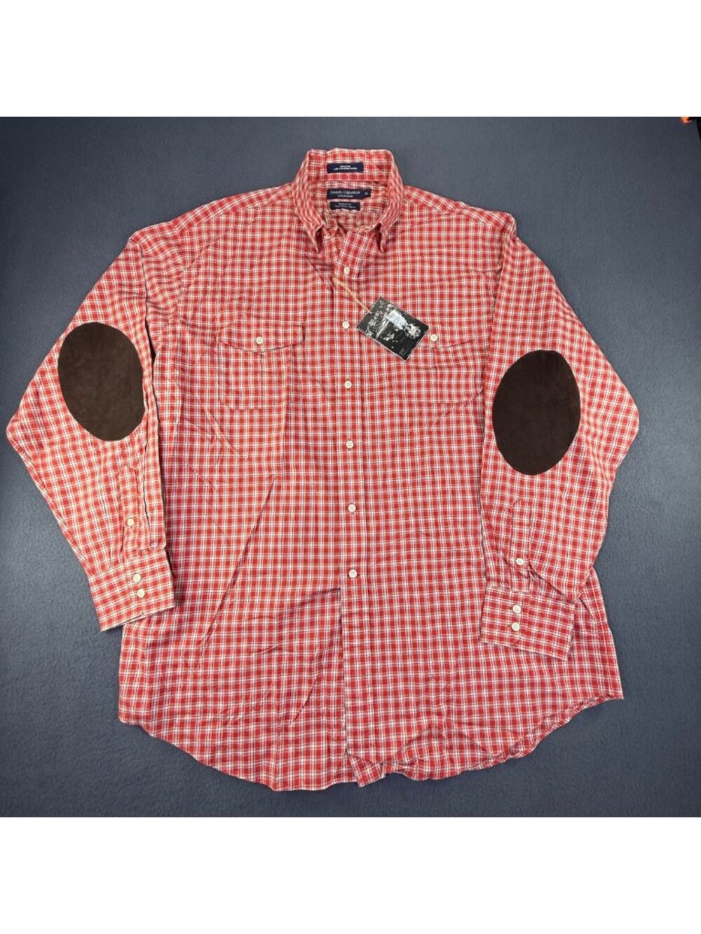 NWT Daniel Cremieux Red Plaid Tailored Fit Mens Size XL Elbow patch L/S Shirt